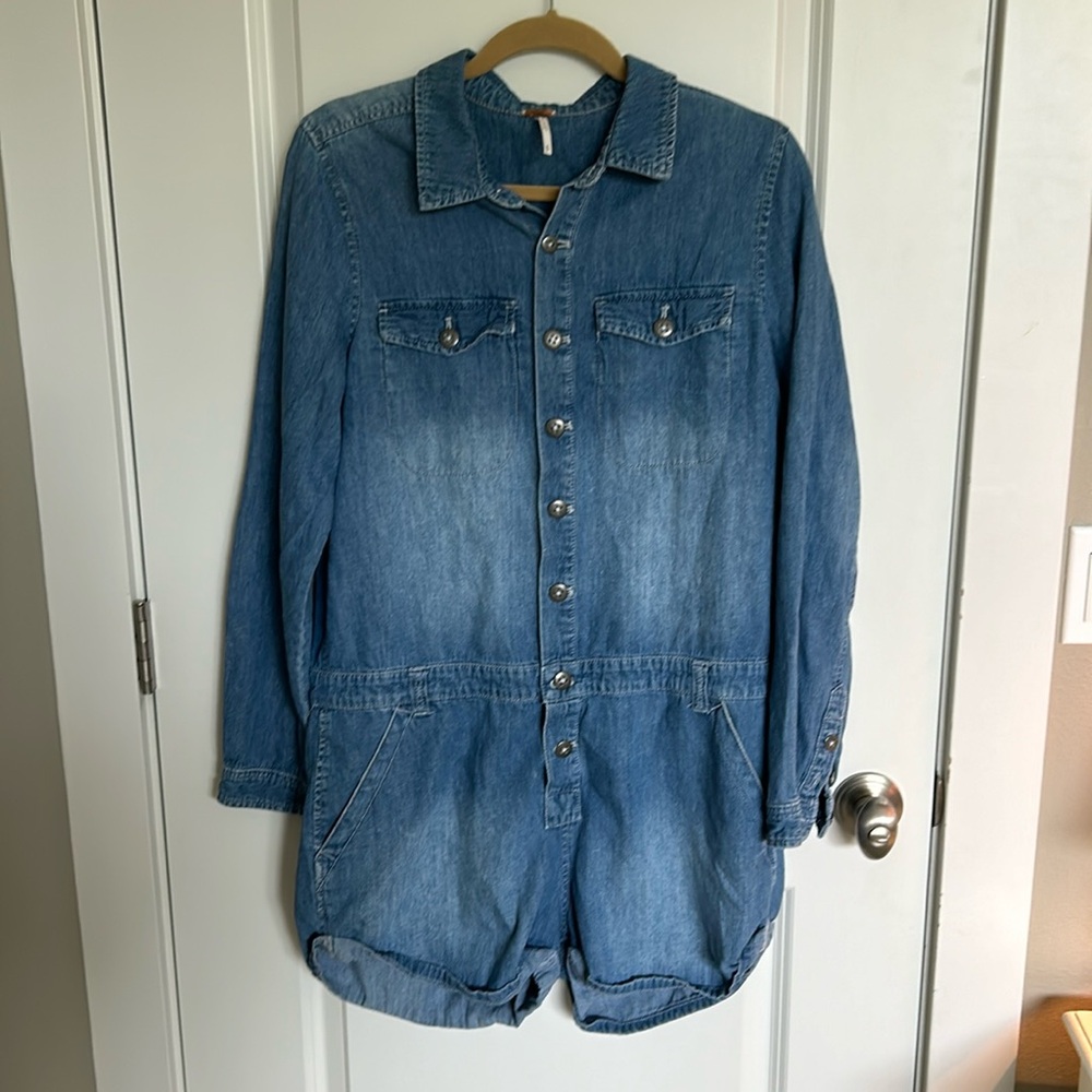 Free people denim long sleeve romper